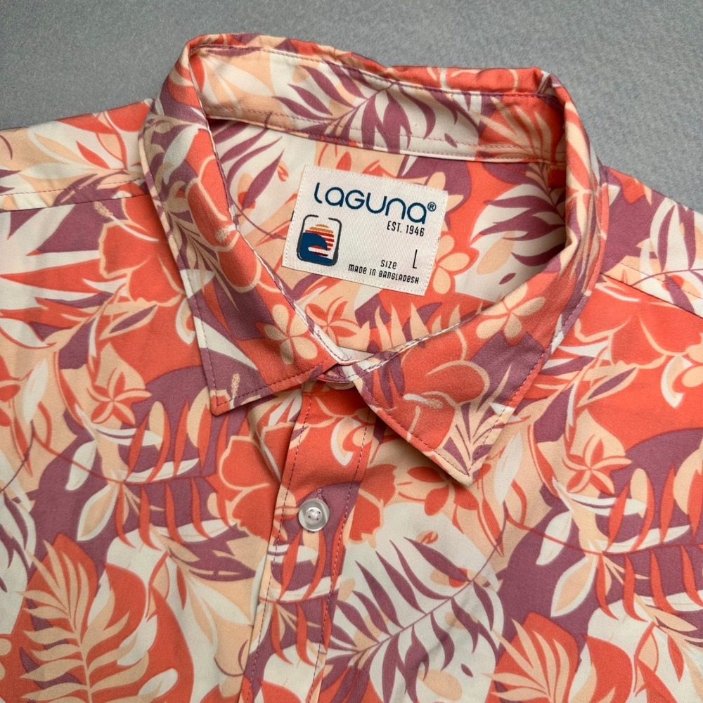 Laguna Mens Large Orange Tropical Floral Short Sleeve Button Down Shirt LSMT4939